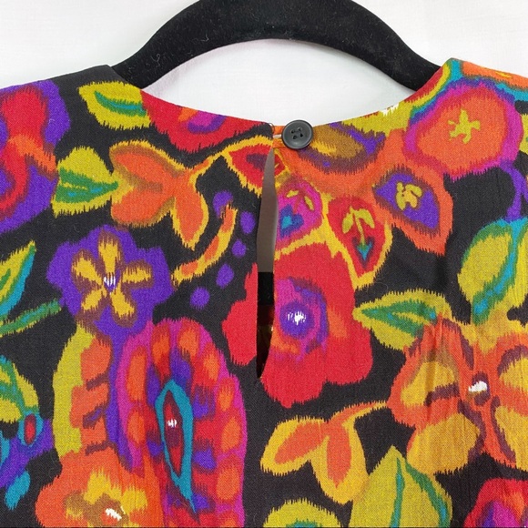 Vintage 80’s Bright Psychedelic Floral Paisley Print Long Sleeve Top Med - Picture 5 of 8